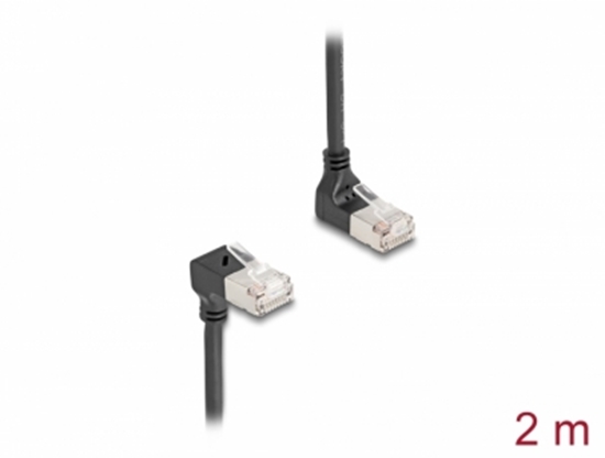 Picture of Delock RJ45 Network Cable Cat.6A S/FTP Slim 90° upwards / downwards angled 2 m black