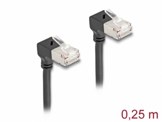 Picture of Delock RJ45 Network Cable Cat.6A S/FTP Slim 90° upwards / upwards angled 0.25 m black