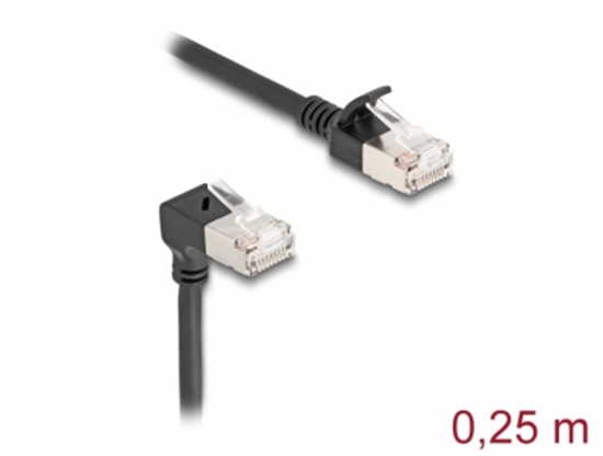 Picture of Delock RJ45 Network Cable Cat.6A S/FTP Slim 90° upwards angled / straight 0.25 m black