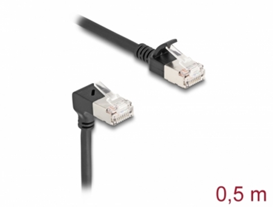 Picture of Delock RJ45 Network Cable Cat.6A S/FTP Slim 90° upwards angled / straight 0.5 m black