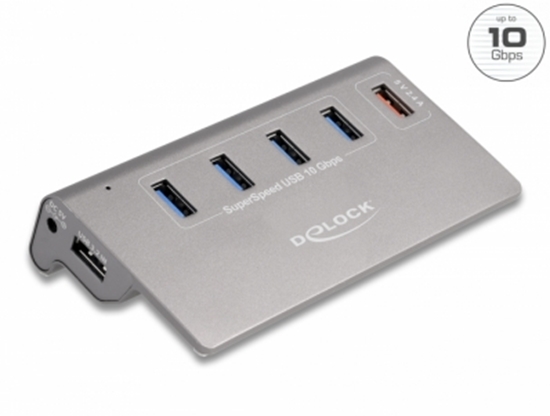 Picture of Delock USB 10 Gbps Hub with 4 USB Type-A Ports + 1 Fast Charging Port incl. Power Supply