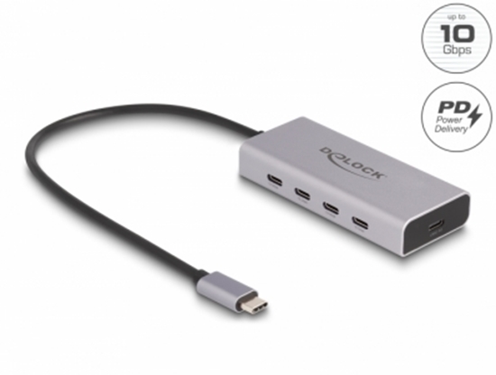 Picture of Delock USB 10 Gbps USB Type-C™ Hub with 4 x USB Type-C™ female + 1 x USB Type-C™ PD 85 Watt with 30 cm connection cable