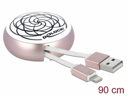 Attēls no Delock USB 2.0 Retractable Cable Type-A to Lightning™ 8 pin white / pale pink