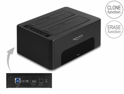 Attēls no Delock USB Dual Docking Station for 2 x SATA HDD / SSD with Clone and Erase Function