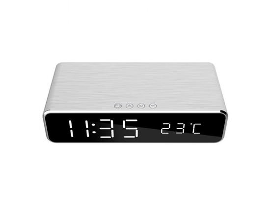 Изображение Gembird Digital alarm clock with wireless charging function Silver