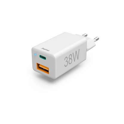 Picture of Hama Quick Charger USB-C 38W USB-C PD, USB-A QC, white 201640