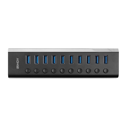 Picture of Lindy 10 Port USB 3.0 Hub with On/Off Switches USB 3.2 Gen 1 (3.1 Gen 1) Type-B 5000 Mbit/s Black