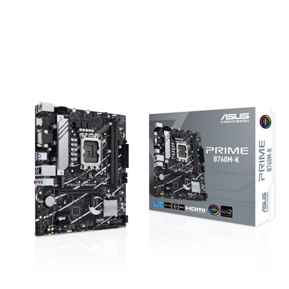 Picture of Mainboard|ASUS|Intel B760 Express|LGA1700|Micro-ATX|Memory DDR5|Memory slots 2|2xPCI-Express 4.0 1x|1xPCI-Express 4.0 16x|2xM.2|1x15pin D-sub|1xHDMI|2xUSB 2.0|4xUSB 3.2|1xPS/2|1xRJ45|3xAudio port|PRIMEB760M-K