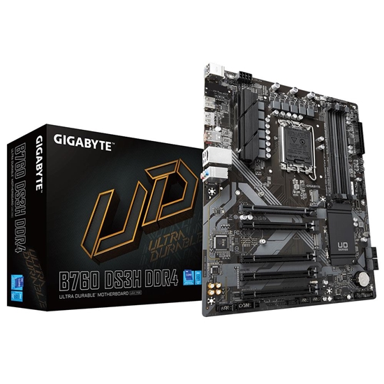 Изображение Mainboard|GIGABYTE|Intel B760 Express|LGA1700|ATX|Memory DDR4|Memory slots 4|4xPCI-Express 3.0 1x|1xPCI-Express 4.0 16x|2xM.2|1xHDMI|1xDisplayPort|4xUSB 2.0|1xUSB 3.2|1xUSB-C|1xPS/2|1xRJ45|3xAudio port|B760DS3HDDR4