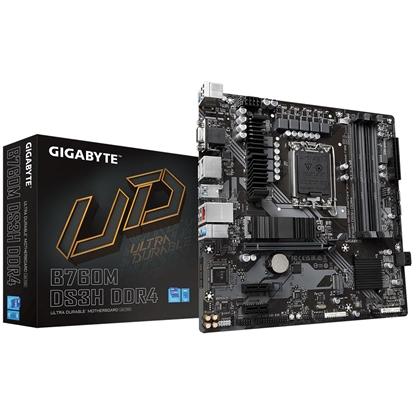 Изображение Mainboard|GIGABYTE|Intel B760 Express|LGA1700|Micro-ATX|Memory DDR4|Memory slots 4|2xPCI-Express 3.0 1x|1xPCI-Express 4.0 16x|2xM.2|1x15pin D-sub|1xHDMI|2xDisplayPort|2xUSB 2.0|3xUSB 3.2|1xUSB-C|1xPS/2|1xRJ45|3xAudio port|B760MDS3HDDR4