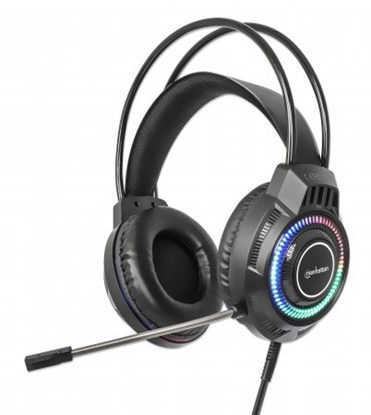 Attēls no Manhattan RGB LED Over-Ear USB Gaming Headset, Wired, USB-A Plug, Stereo Sound, Adjustable Microphone, Integrated Volume Control, Color-LED Lighting, 2m Cable, Black