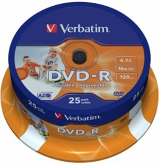 Изображение Matricas DVD-R AZO Verbatim 4.7GB 16x Wide Printable ID Brand 25 Pack Spindle