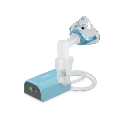 Attēls no Medisana | High efficiency through innovative micro compressor technology. Powered by rechargeable battery: Ideal for on the go. Motif mask for children enables easy inhalation. For targeted treatment of diseases of the upper and lower respiratory tract (