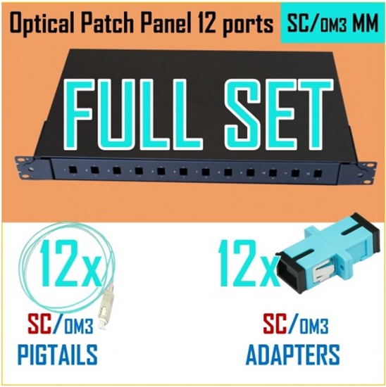 Изображение MM Optiskais komutācijas paneļa komplekts | 19" | 12 portiem | SC OM3 adapteri| SC OM3 pigtaili