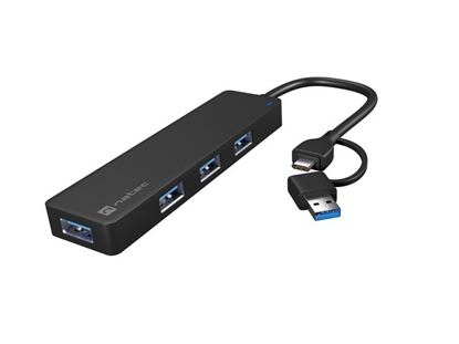 Attēls no Hub USB-C 4 porty Mayfly czarny + adapter USB-A 