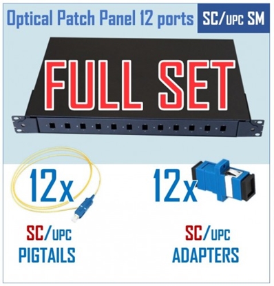 Attēls no Optiskais komutācijas paneļa komplekts | 19" | 12 portiem | SC/UPC adapteri| SC/UPC pigtaili
