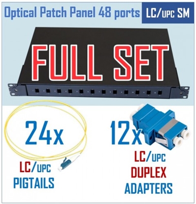 Attēls no Optiskais komutācijas paneļa komplekts | 19" | 24 portiem | LC/UPC adapteri| LC/UPC pigtaili