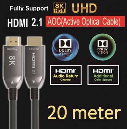 Изображение Optiskais savienotājvads Ultra High Speed HDMI 2.1 Optical Fiber Cable 20m , 8K@60, 4K@120, 48 Gbps