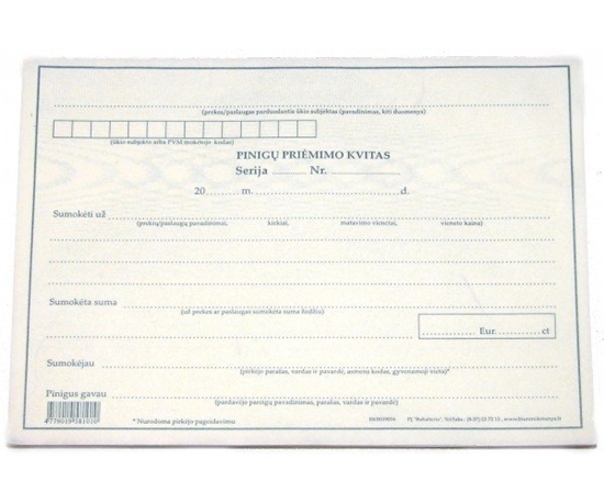 Picture of Pinigų priėmimo kvitas, be Nr., A5, 2x50 0720-059