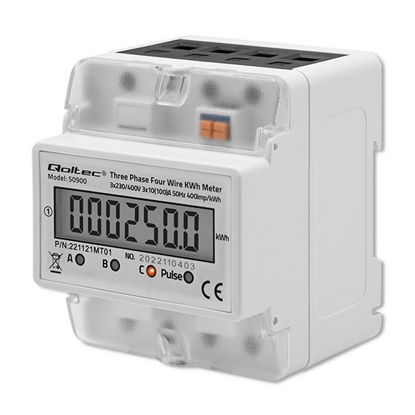 Изображение Trójfazowy elektroniczny licznik | miernik zużycia energii na szynę DIN | 400V | LCD | 4P