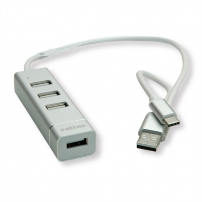 Изображение ROLINE USB 2.0 Notebook Hub, 4 Ports, Type A+C Connection Cable