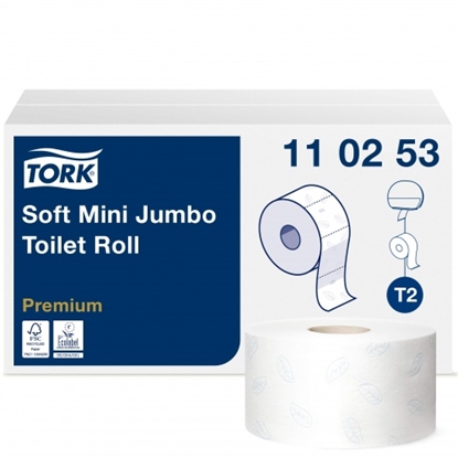 Изображение Toilet paper Tork PREMIUM MINI JUMBO T2 110253, 2 sl., 9.7 cm x 170 m, white, 12 psc.