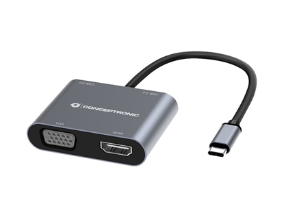 Attēls no Conceptronic DONN16G 4-in-1 USB 3.2 Gen 1 Docking Station, HDMI, VGA, USB-A 3.0, 100W USB PD