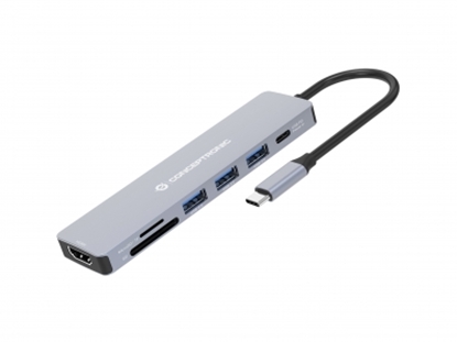 Attēls no Conceptronic DONN19G 7-in-1 USB 3.2 Gen 1 Docking Station, HDMI, USB-A 3.0 x 3, SD, TF/MicroSD, 100W USB PD