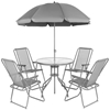 Picture of Dārza mēbeļu komplekts, galds, 4 krēsli un tumši pelēks lietussargs