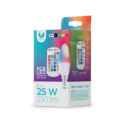 Picture of Forever Light E14 LED Bulb C37 / 5W / 250 lm / 3000K / RGB / RC / White