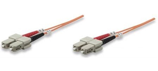 Picture of Intellinet Fiber Optic Patch Cable, OM1, SC/SC, 1m, Orange, Duplex, Multimode, 62.5/125 µm, LSZH, Fibre, Lifetime Warranty, Polybag