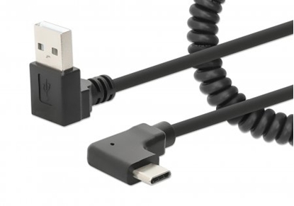 Picture of Manhattan USB-C to USB-A Cable, 1m, Male to Male, Black, 480 Mbps (USB 2.0), Tangle Resistant Curly Design, Angled Connectors, Ideal for Charging Cabinets/Carts, Hi-Speed USB, Lifetime Warranty, Polybag