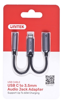 Picture of Adapter USB Unitek USB-C - Jack 3.5mm + USB-C Srebrny  (M205A)
