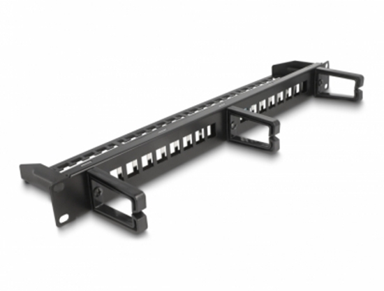 Picture of Delock 19″ Keystone Patch Panel 16 port with 3 hooks and strain relief 1U black