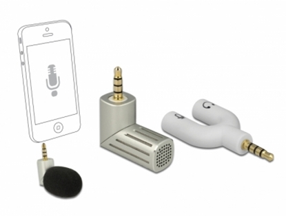 Attēls no Delock Condenser Microphone Uni-Directional for Smartphone / Tablet 3.5 mm 4 Pin Stereo Jack 90° angleable silver