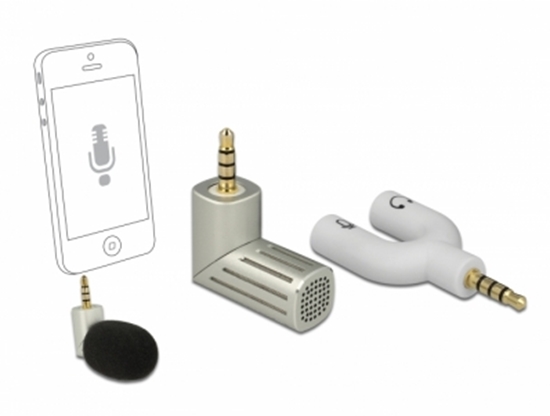 Picture of Delock Condenser Microphone Uni-Directional for Smartphone / Tablet 3.5 mm 4 Pin Stereo Jack 90° angleable silver