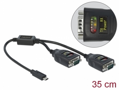 Attēls no Delock Lighting Adapter USB Type-C™ to 2 x Serial RS-232 DB9 with 15 kV ESD protection