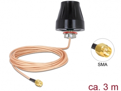 Attēls no Delock LTE Antenna SMA plug 2 dBi fixed omnidirectional with connection cable (RG-316U, 3 m) outdoor black