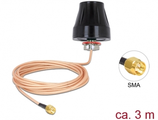 Picture of Delock LTE Antenna SMA plug 2 dBi fixed omnidirectional with connection cable (RG-316U, 3 m) outdoor black