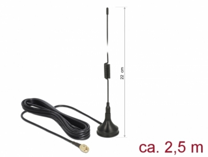 Attēls no Delock LTE Antenna SMA plug 2 dBi fixed omnidirectional with connection cable RG-174 2.5 m outdoor black