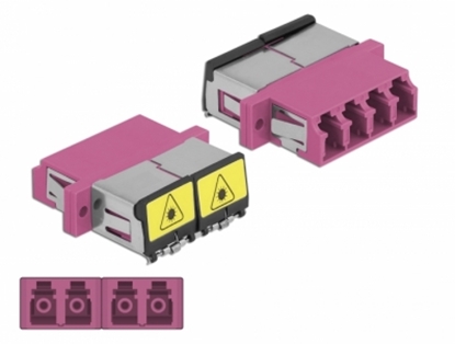 Attēls no Delock Optical Fiber Coupler with laser protection flip LC Quad female to LC Quad female Multi-mode violet