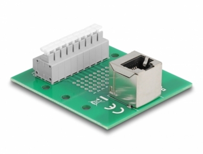 Picture of Delock RJ45 female to Terminal Block with push-button for DIN rail angled