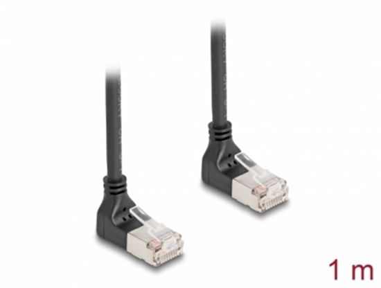 Picture of Delock RJ45 Network Cable Cat.6A S/FTP Slim 90° downwards / downwards angled 1 m black