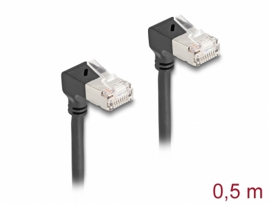 Picture of Delock RJ45 Network Cable Cat.6A S/FTP Slim 90° upwards / upwards angled 0.5 m black