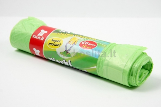 Изображение Drawstring Trash Bags, 60l/10pcs., HDPE, green