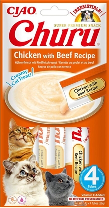 Picture of INABA Churu Chicken with Beef Recipe - cat treats - 4x14 g
