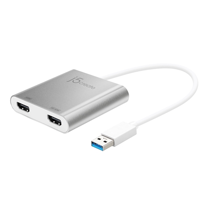 Attēls no j5create JUA365 USB™ 3.0 to Dual HDMI Multi-Monitor Adapter, Silver