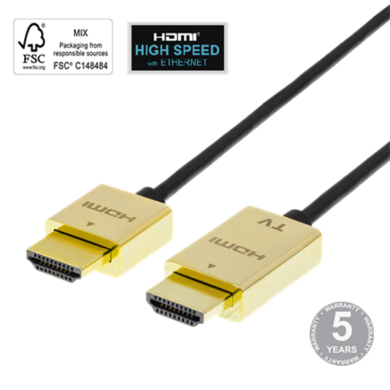 Picture of Kabelis DELTACO Ultra-thin HDMI, 4K UHD, 3m, juodas / auksinis / HDMI-1043-K / 00100012