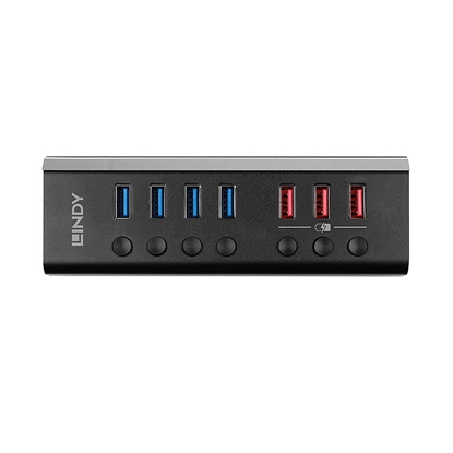 Picture of Lindy 4 Port USB 3.0 Hub with 3 Quick Charge 3.0 Ports USB 3.2 Gen 1 (3.1 Gen 1) Type-B 5000 Mbit/s Black