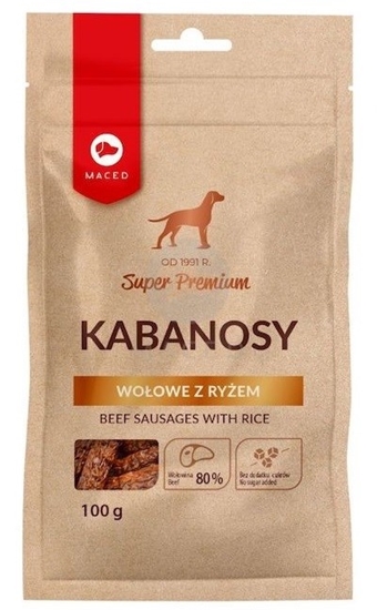 Picture of MACED Beef sausages with rice - Dog treat - 100g